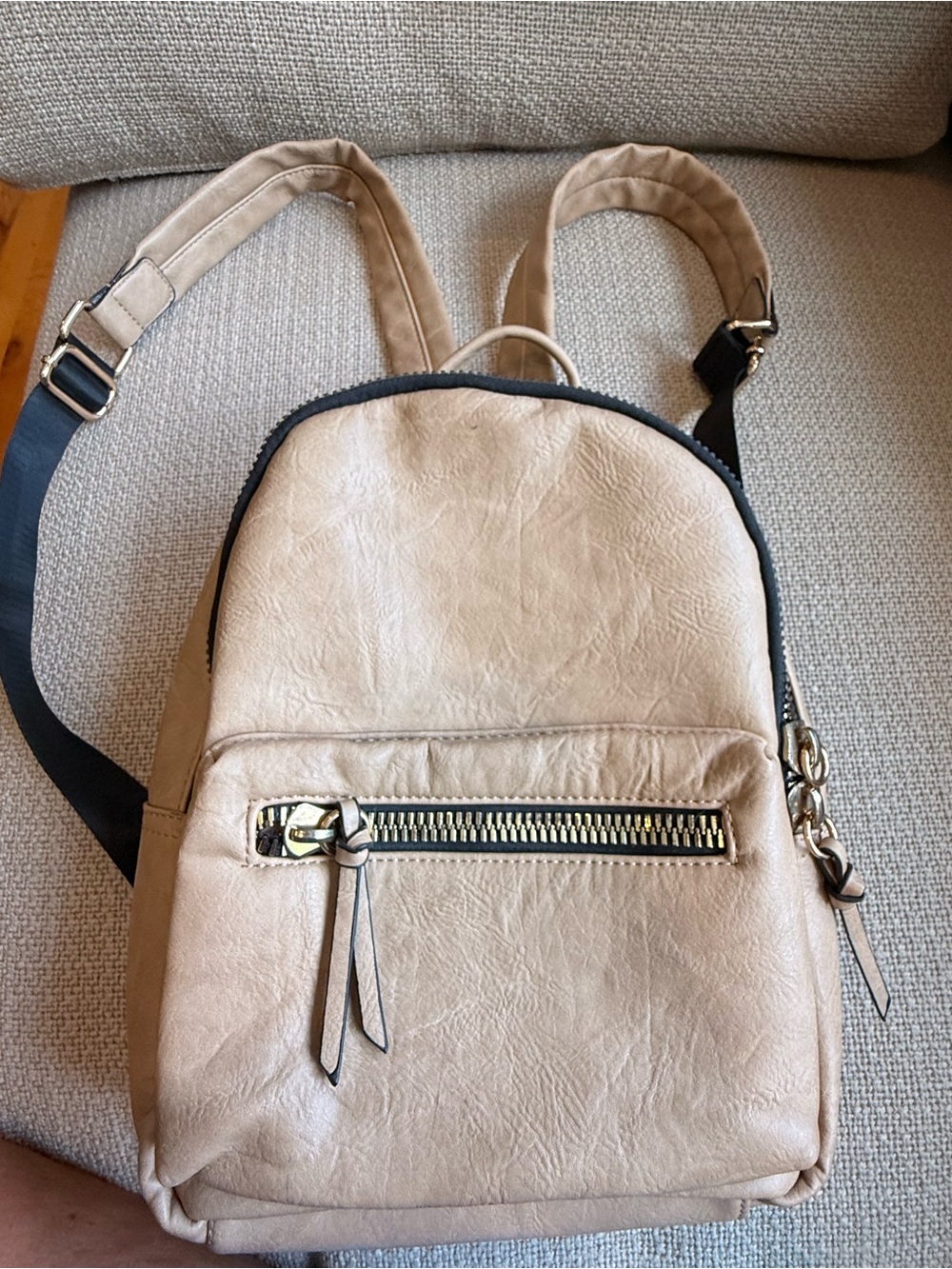 SHEIN Taupe Faux Leather Backpack with Gold-Tone Zippers